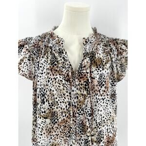 Sea New York Animal Print Top Flutter Ruffle Cap Sleeve Cotton Blouse Small